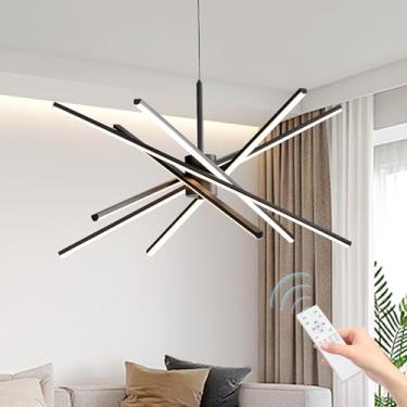 Imagem de Lonrukat Lustre Sputnik moderno de 83.8 cm preto LED pendente com controle remoto 90W lustres reguláveis 3000-6000K luminárias de sala de jantar para sala de estar, cozinha, quarto, hall de entrada