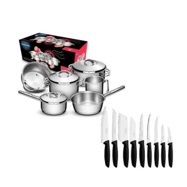 Imagem de Jogo Panelas 6Pç Inox + Jogo Facas Plenus 9Pç Tramontina
