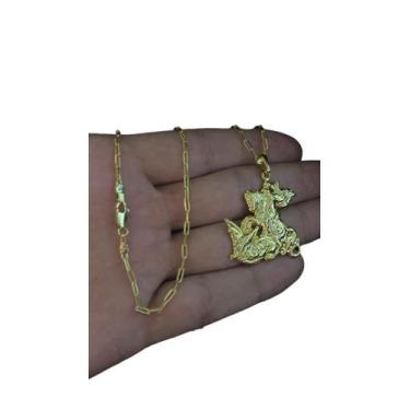 Imagem de Cordão Cad Alongado 1Mm Pingente São Jorge - Banhado A Ouro - Tojoia18