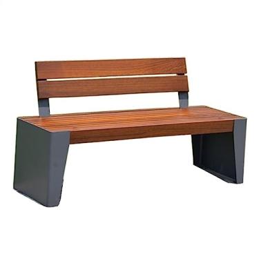 Imagem de CLoxks Bancos de pátio modernos para ambientes externos, banco de parque externo de 3 lugares, assento e encosto de ripas de madeira com estrutura de aço resistente, para pátio, varanda, piscina