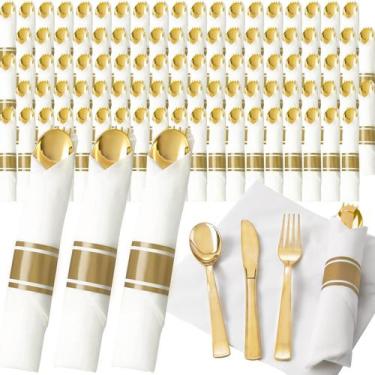 Imagem de Conjunto de talheres de plástico dourado Joyido 200 convidados com gua
