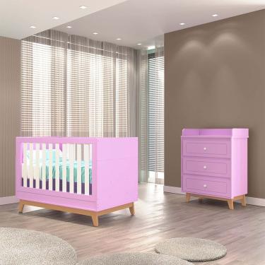 Imagem de Quarto Infantil Duplo 100% em MDF com Berço 2 em 1 Tuboarte Cômoda Natan Berço Lucca