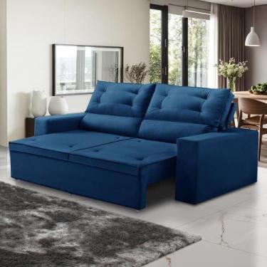 Imagem de Sofá Retrátil e Reclinável 3 lugares com Molas 2,00m Lana Suede Azul R