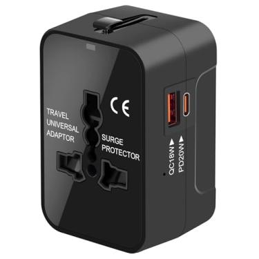 Imagem de Adaptador de viagem, adaptador universal de viagem mundial tudo em um adaptador de tomada CA de parede carregador de parede com duas portas de carregamento USB para EUA UE Reino Unido AUS celular