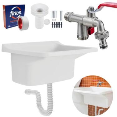 Imagem de Tanque De Plástico 22L Branco + Torneira Duas Saídas + Sifão - Astra