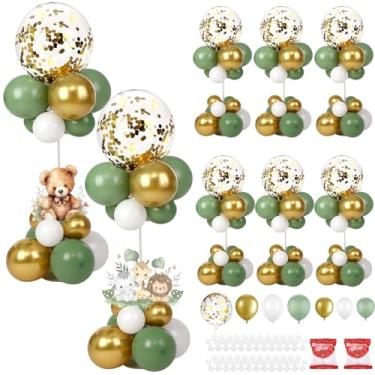 Imagem de Gejoy 8 conjuntos de palitos de balão com base centrais de mesa de confetes de látex kit de suporte de balão para mulheres, festa de casamento de aniversário, decoração de chá de bebê na selva (verde