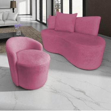 Imagem de Kit Namoradeira + Poltrona Yara Orgânica Veludo Rosa - Mazzero Decor