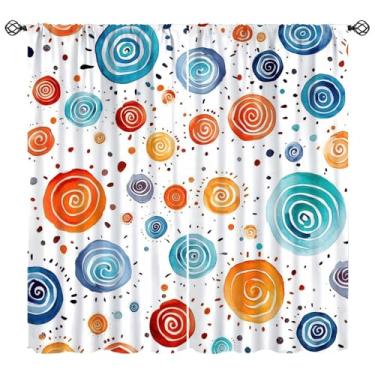 Imagem de moderw Cortina arco-íris infantil, aquarela multicolorida, círculos espirais, tratamentos de janela, cortinas circulares geométricas coloridas para meninas, bebês, crianças, quarto, sala de estar L