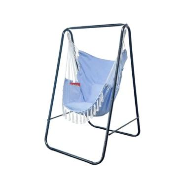 Imagem de Suporte para cadeira de rede, inclui grande balanço interno suspenso, carga máxima de 226 kg, suporte de rede de aço resistente para ambientes internos e externos (azul)