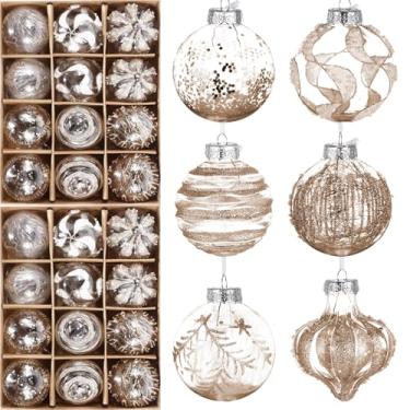 Imagem de Hollowfly Conjunto de 24 peças de enfeites de bola de Natal com glitter transparente, 80 mm, grandes bolas de Natal rústicas à prova de estilhaçamento, decorações de Natal para árvore de Natal