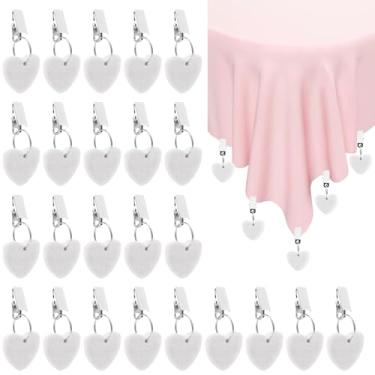 Imagem de Anjetan 24 peças de peso de toalha de mesa em forma de coração, pingente de pedra de mármore branco com clipe de metal, pequenos suportes de toalha de mesa pendurados para piquenique ao ar livre