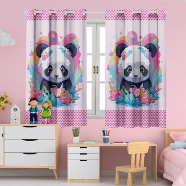 Imagem de Cortina Infantil Estampada, 2,00x1,50m, Poliéster, para Quarto de Menina ou Menino, Decorativa (PANDA FLOR)