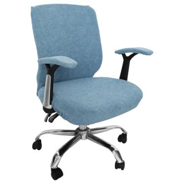 Imagem de Conjunto de 3 capas de cadeira de escritório para computador, universais, extensíveis, removíveis, laváveis, giratórias e protetores de assento, capas grossas para cadeira de escritório (azul)