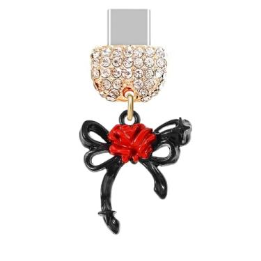 Imagem de ELISE & FONDA TP907 Tipo-C Porta de carregamento Cristal Antipoeira Plug Litle Halloween 3D arco com pingente de celular rosa vermelha para iPhone 15/16/Samsung/OnePlus/Xiaomi/oppo telefones Android