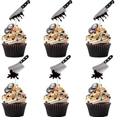 Imagem de 24 Halloween Cutlery Cupcake Top Sparkling Horror Blood Knife Cupcake Selection Killer Halloween Bloody Horror Blood Knife Theme Birthday Party Cake Decoration Supplies