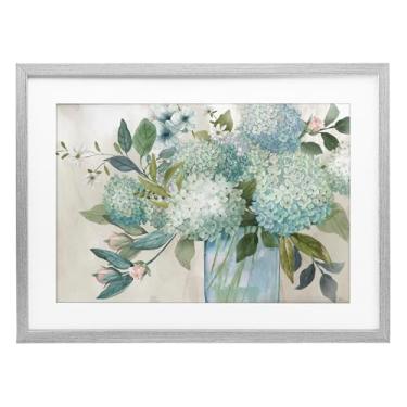 Imagem de Stupell Industries Hortênsias Galore Blue Flowers Impressão emoldurada cinza sob vidro, design por Nan, 17 x 23