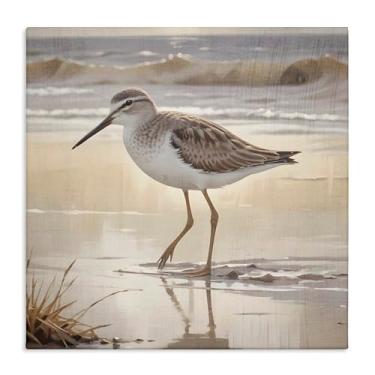 Imagem de Stupell Industries Arte de parede em tela Wading Beach Sandpiper, design de Susan Arnot, 43 x 43 cm