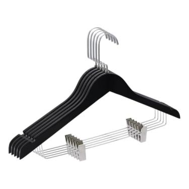 Imagem de Kit 5 Cabides de Madeira Preta com Presilha – Ideal para Saias e Roupas