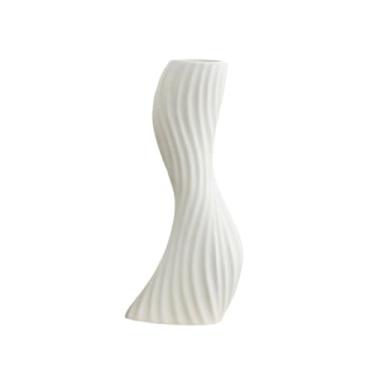 Imagem de Ｂｅｓｇａ Vaso decorativo curvo para flores, vaso de flores com escultura nórdica simples, enfeite de mesa para jardim, restaurante, aniversário, White S