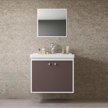 Imagem de Kit Armário para Banheiro 50cm MDF com Cuba + Espelheira - Bergamo (Gianduia)