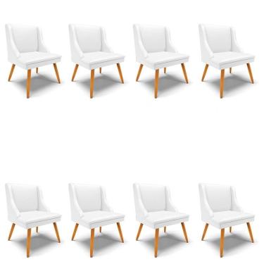 Imagem de Kit 8 Cadeiras Estofadas para Sala de Jantar Pés Palito Lia Sintético Branco - Ibiza