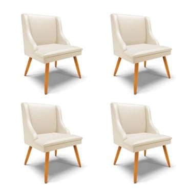 Imagem de Kit 4 Cadeiras Estofadas para Sala de Jantar Pés Palito Lia Sintético Bege - Ibiza
