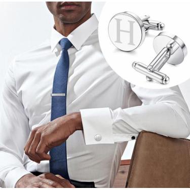 Imagem de Abotoaduras iniciais gravadas em aço inoxidável e barra de clipe de gr