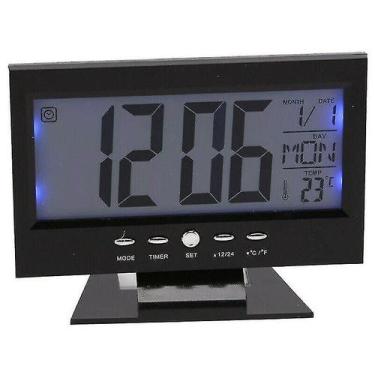 Imagem de Despertadores preto controle digital visão soneca despertador eletrôni