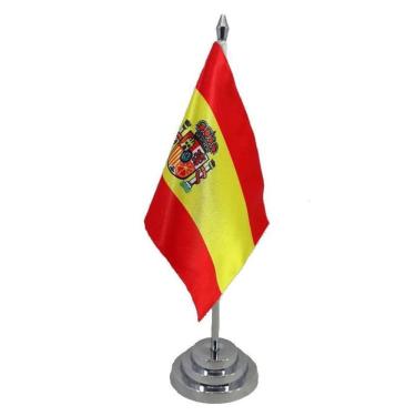 Imagem de Bandeira Mesa Dupla Face Espanha Mastro 29 Cm Cetim