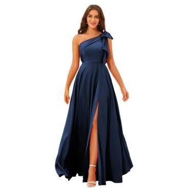 Imagem de Vestido de dama de honra BITALY azul marinho de cetim de um ombro 16W
