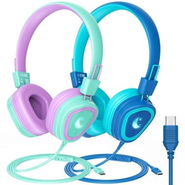 Imagem de Fones de ouvido Onhear Kids USB C para escola com luz LED 85dB/95dB