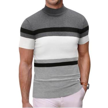 Imagem de Suéter masculino COOFANDY, simulado, gola de tartaruga, manga curta