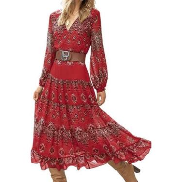Imagem de Vestido DMOYALA Boho Western Style Empire Floral Maxi para mulheres