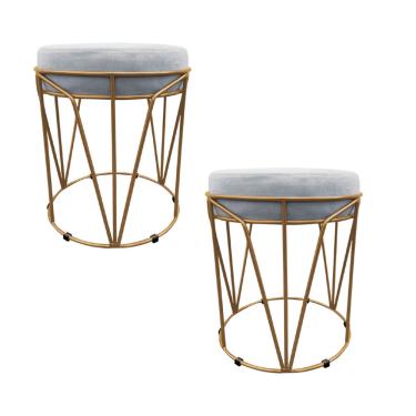 Imagem de Kit 02 Puffs Babu Suede Cinza Base Dourado D03 - D'Rossi