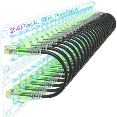 Imagem de Cabos de conexão Ethernet Sokqovt Cat6a Slim 3 pés, pacote com 24 unid