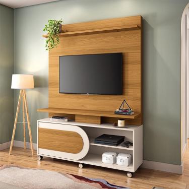 Imagem de Home Theater Decorativo Globo c/Rodízios para TV até 55 Polegadas Cinamomo/Off White G26 - Gran Belo