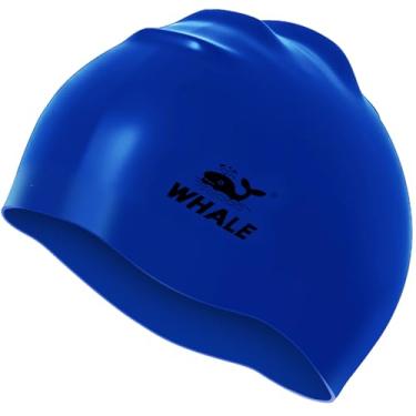 Imagem de Touca de natação de silicone - impermeável antiderrapante de alta elasticidade - mantém o cabelo seco, perfeita para homens e mulheres, touca de natação grande (azul prata)