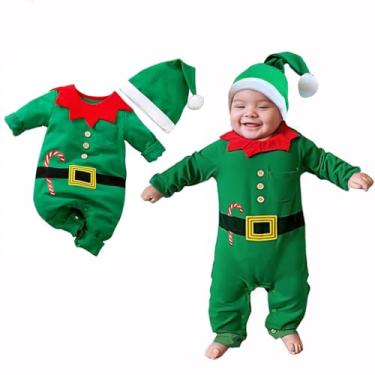 Imagem de AGQT Fantasia de Natal para bebês meninos Papai Noel Elfo macacão com chapéu roupas de Natal 1º conjunto de roupa de Natal verde tamanho 18-24 meses