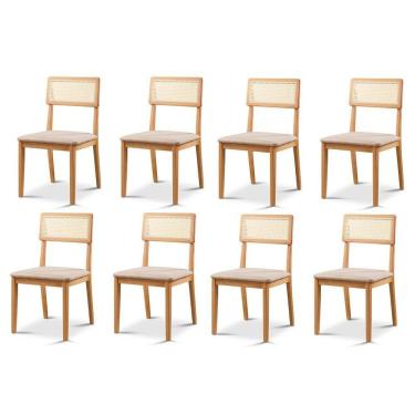 Imagem de Kit 8 Cadeiras de Jantar com Encosto de Telinha Ava Bege/Marrom