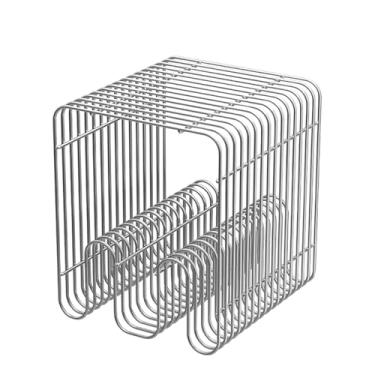 Imagem de Mesa lateral de metal, mesa de canto de metal com suporte de revistas, mesa de cabeceira minimalista moderna, mesa de canto de aço inoxidável com prateleira de armazenamento para sala de estar, quarto