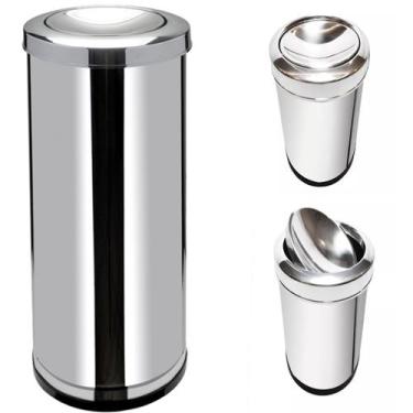 Imagem de Lixeira Inox 30 Litros Basculante Cesto De Lixo com Tampa Escritório S