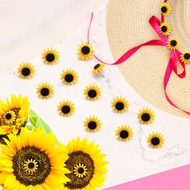 Imagem de 40 pinos de girassol, lindos broches decorativos de girassóis para cortiça/quadro de avisos com caixa quadrada, tachinhas resistentes para guardar arquivos de fotos