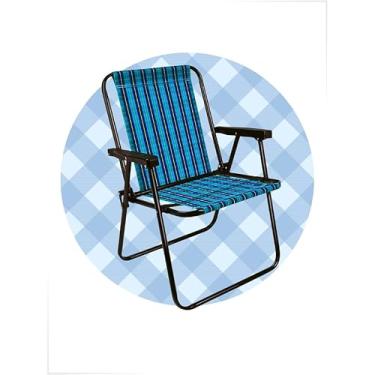 Imagem de Cadeira De Praia Xadrez Aço Lazer Retro Camping(Xadrez Azul)
