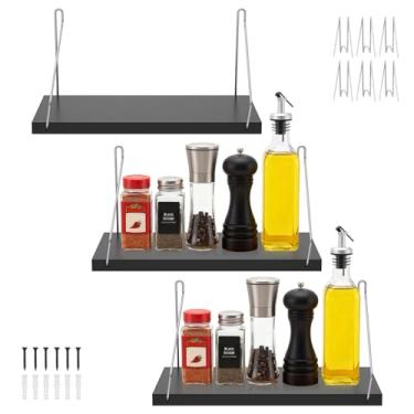 Imagem de blackonvlm Conjunto de 3 prateleiras flutuantes, decoração de parede, resistente, pequena, madeira, 30 cm, prateleiras de borda para exibição de parede, perfeitas para quarto, sala de estar, banheiro