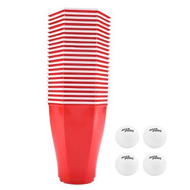 Imagem de YOUTHINK Conjunto de Copos de Jogo Vermelho Hexcup Beer Pong, Plástico PS Durável para Festas, Inclui Copos e Bolas para KTV e Reuniões Familiares