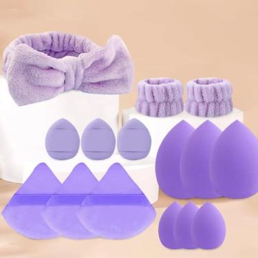 Imagem de Conjunto de esponja de maquiagem com 15 peças, ferramentas cosméticas, corretivo, pó, esponjas, kit de pulseira para lavar o rosto