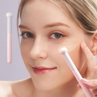 Imagem de Pincel corretivo de esponja redonda portátil para aplicação de maquiagem de precisão - Ferramenta leve de beleza para viagem para correção e mistura de manchas