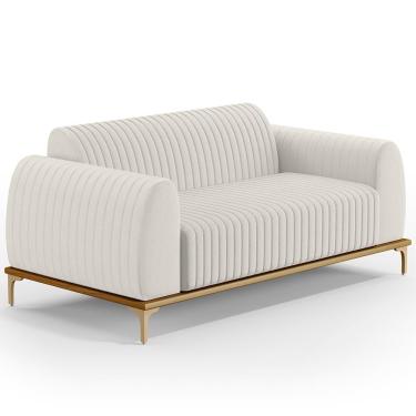 Imagem de Sofá 2 Lugares Para Sala de Estar Molino 150 cm D02 Pés D'Ouro Linho Cru C-443 - Lyam Decor