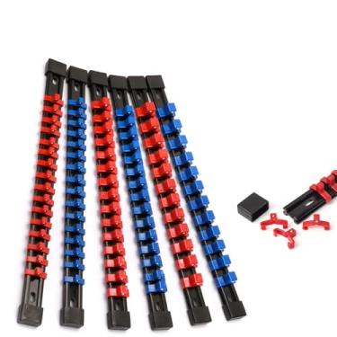 Imagem de Conjunto organizador de soquete ABS de 6 peças, trilhos de suporte de soquete de 1/10.2 cm 3/20.3 cm 1/5.1 cm com 129 clipes, caixa de ferramentas para armazenamento de gaveta para soquetes de impacto