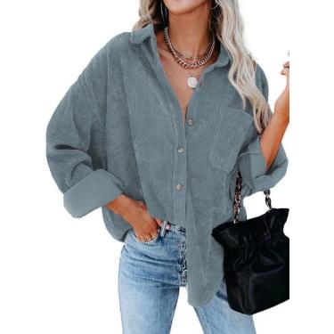 Imagem de Blusão Shacket Dokotoo para mulher em veludo cotelê azul celeste taman